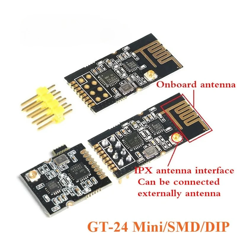 GT-24 Wireless Module 2.4G NRF24L01+PA+LNA Industrial Grade Digital Transmission Wireless Module 1100M Distance SMD/DIP/Mini