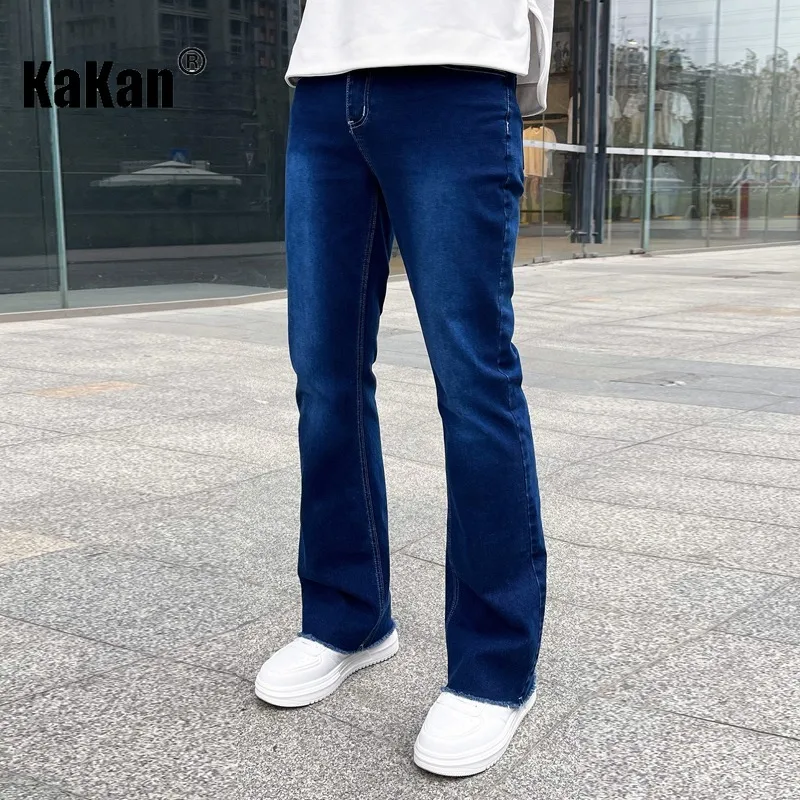 Kakan - High Quality European and American Jeans Men's Elastic Tight Small Horn Jeans Blue Light Blue Black Jeans