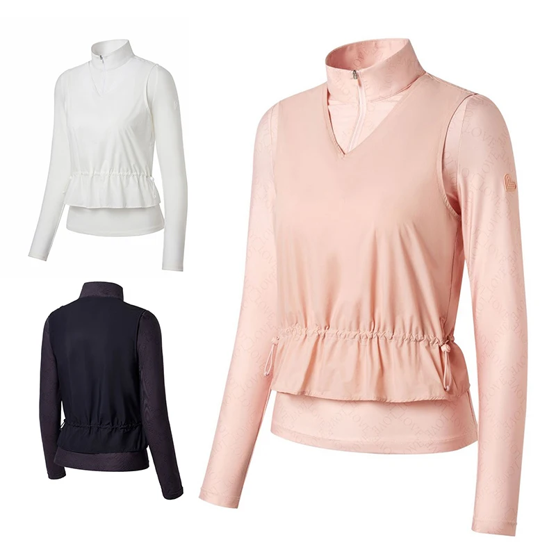 

Love Golf Clothing Women Long-sleeved Top Autumn Zipper Collar Fake Two-piece Polo Shirts Ladies Printed Sports Casual Golf Wear