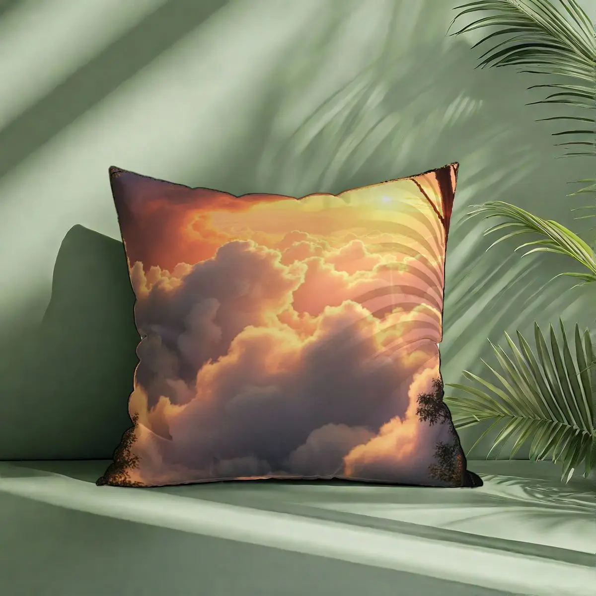 

4-Piece Pillow Cover Set No Pillow Inserts Stunning Sunset Over Clouds Warm Washable Home Decoration Cozy Atmosphere Living Room