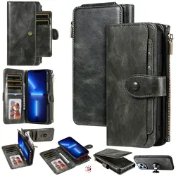 2 in 1 Detachable Magnetic Wallet Case for iPhone 15 14 13 12 11 Pro Max Wallet with Card Holder,Zipper,Pouch Pocket Flip Cover