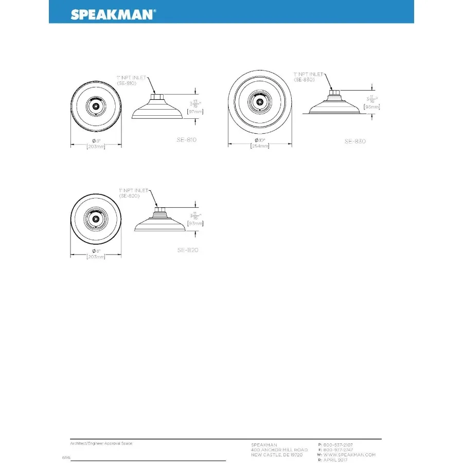 SE820 Vida útil de 8 pol. Cabeça de chuveiro de segurança em aço inoxidável para uso em emergências em configurações industriais e de laboratório Stainl durável