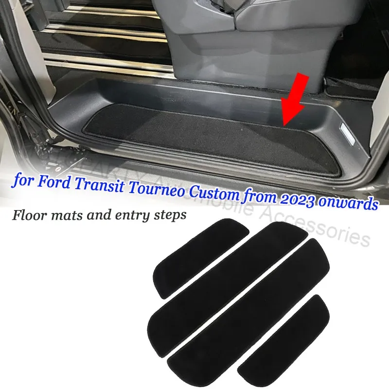 Tapis de sol de voiture et marches d'entrée, rainure de porte, protecteur de coussinet de pied automobile, pour Ford Transit Tourneo personnalisé 2023 – 2025 4 pièces