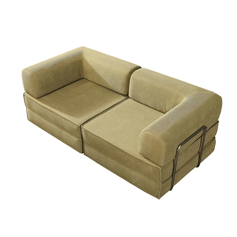 150CM Segmented Deformable Folding Composable Living Room French Retro Flannel Fabric Straight Row Modular Teddy Sofa Bed