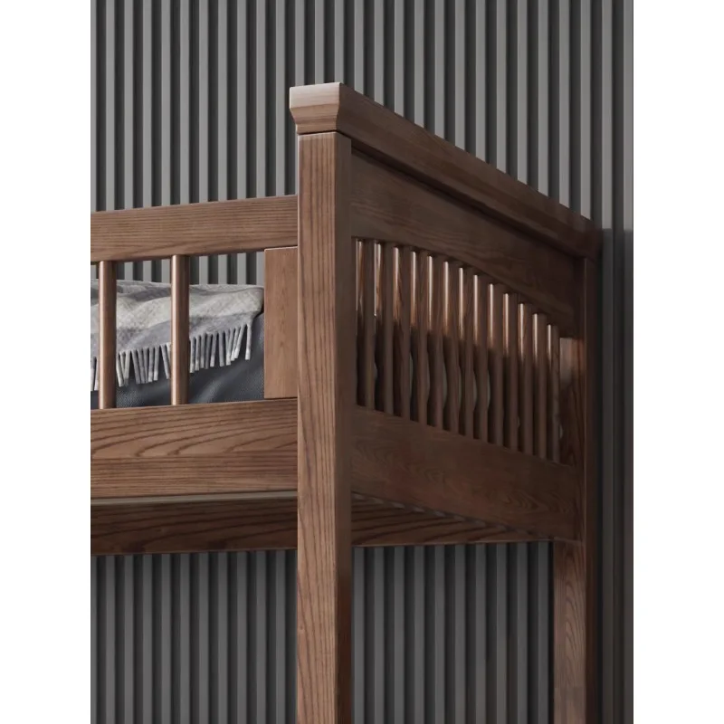 Full solid wood high and low mother and child bed