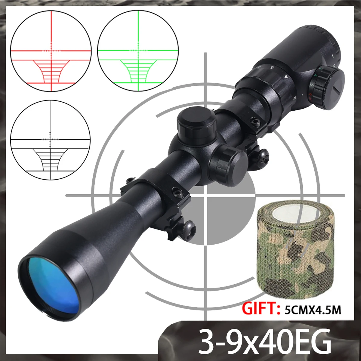 Tactical 3-9x40EG Scopes Hunting Shooting Riflescope Outdoor Optical  Air Rifle Sight Green Red Illuminated Sniper Scopes