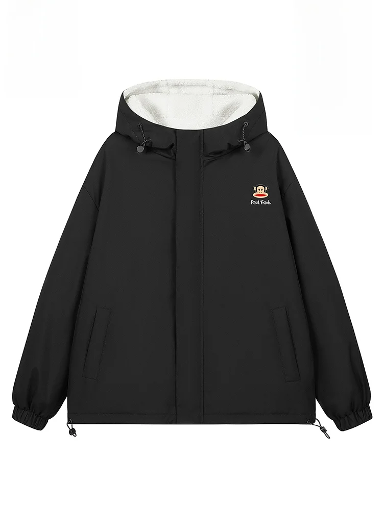 

Зимняя теплая куртка PaulFrank из хлопка с ворсом под овчину, мужская двусторонняя куртка с капюшоном, воротником-стойкой и молнией, повседневное утепленное пальто