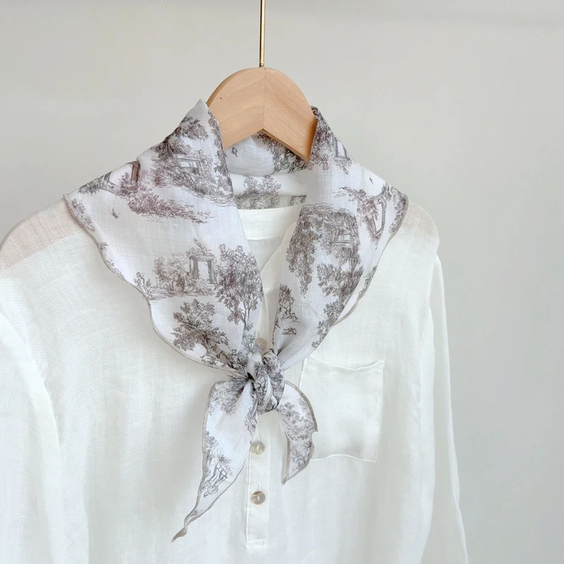 

Women Scarf White Linen Neck Head Wrap Square Triangle Sun Protection Breathable Accessory Summer for Spring Autumn Holiday