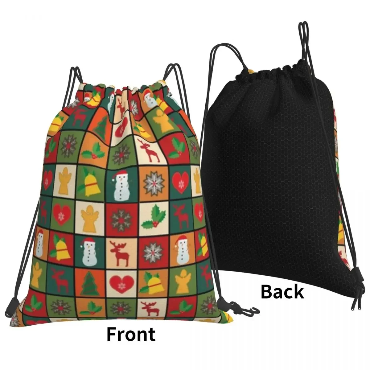 Christmas Pattern Backpacks Casual Portable Drawstring Bags Drawstring Bundle Pocket Shoes Bag Book Bags For Man Woman School