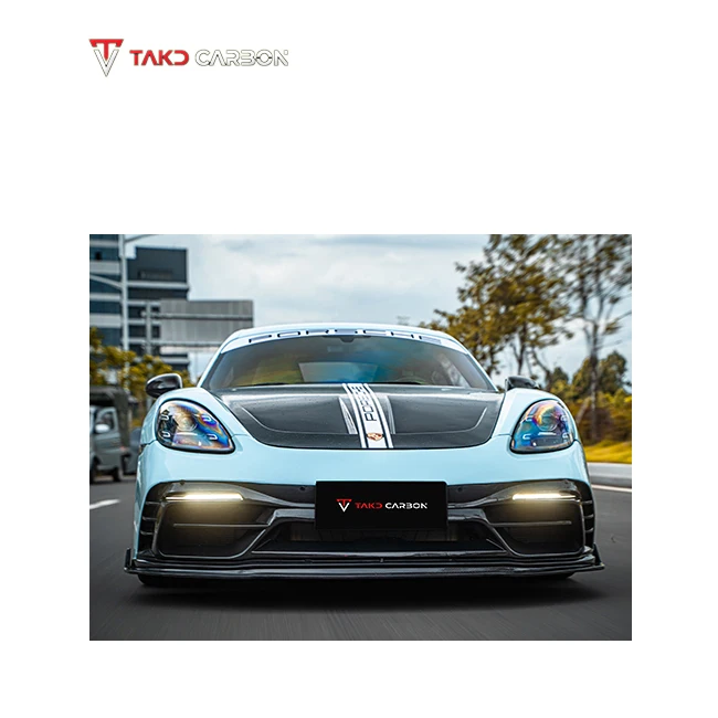 

TAKD Carbon Real Car Data Development Dry Carbon Fiber Front Bumper Bar+Front Bumper Lip for Porsches 718 Cayman Boxster