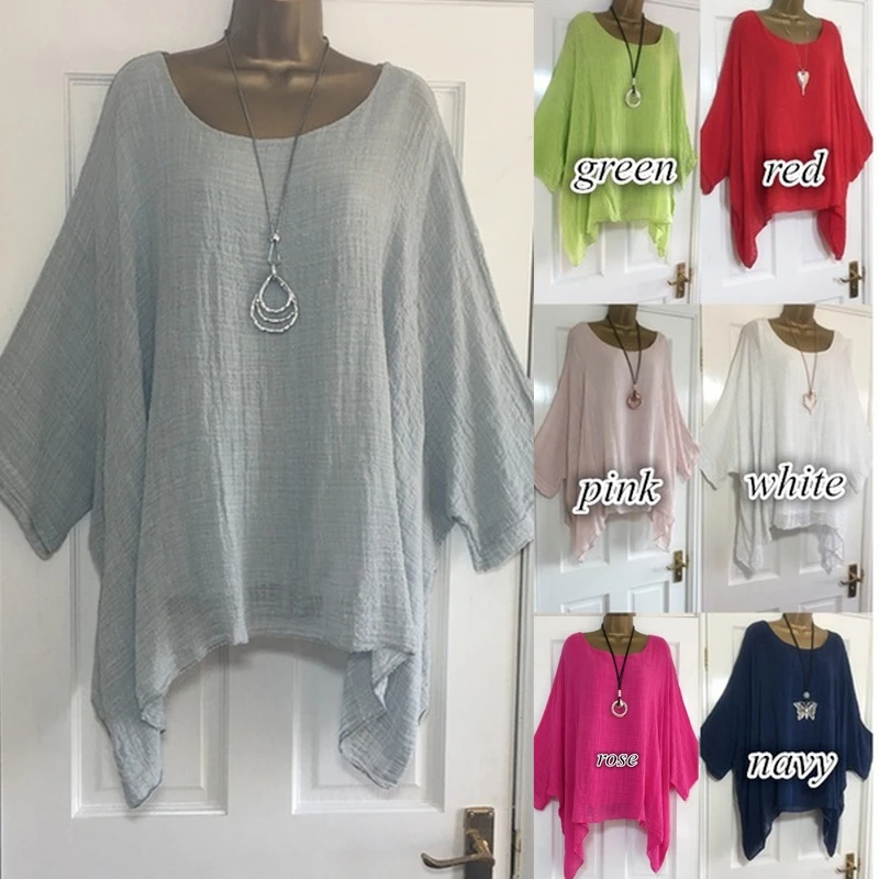 Jesienna moda Batwing Sleeve Solid Color Loose O-neck 3/4 Sleeve Casual Blouse Top dla kobiet