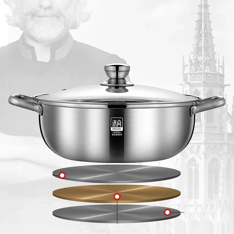 

Stainless Steel Thick Bottom Hot Pot Divided Gas Induction Cooker Mandarin Duck Hotpot Home Shabu Chinese Fondue Chafing Dish