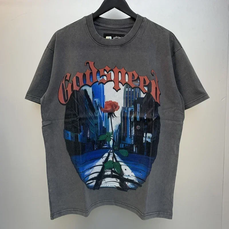 America Street Rose New Brand GOD SPEED T-shirt Back Red Eyes Print High Quality Hot Selling Style Classic Wash Black Grey Top