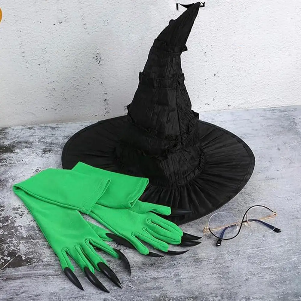 Costume de Cosplay de sorcière d'halloween, chapeau, lunettes et gants, déguisement pour femmes, jeu de rôle, accessoires de carnaval d'halloween