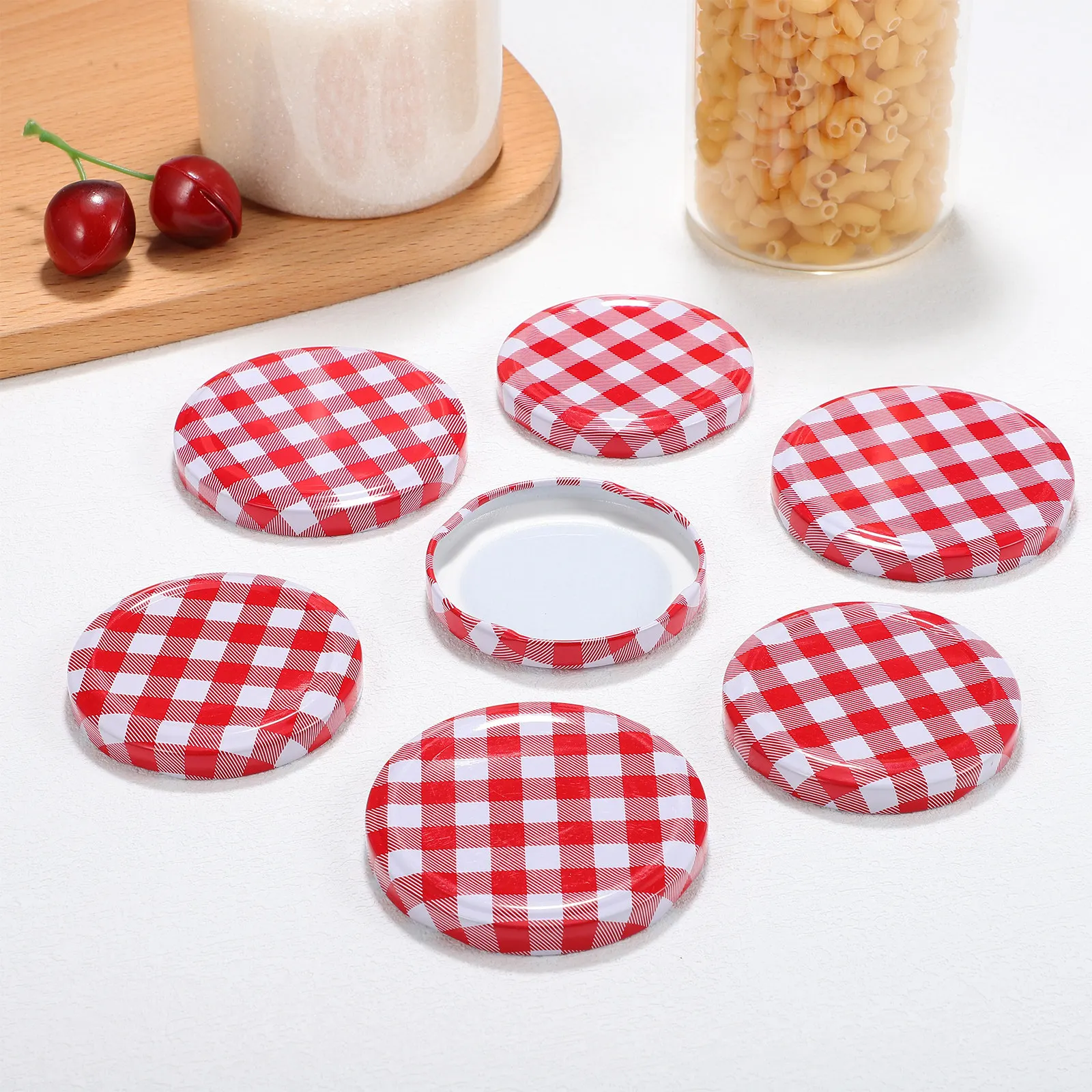 12 Tapas Rojas a Cuadros para Frascos Mason de Boca Ancha, Tapas Selladas para Conservas, Tapas para Almacenamiento de Alimentos Frescos