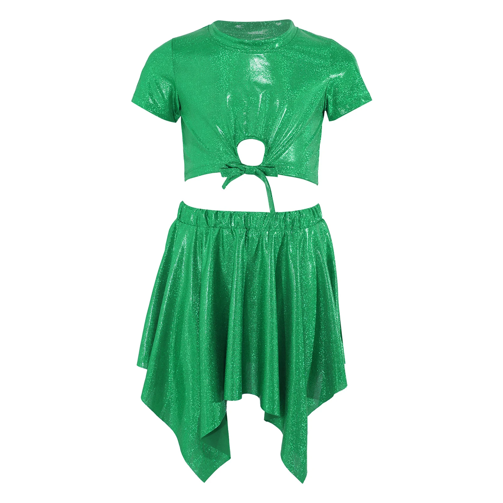 Kids Disco Festival Cheerleading Perfromance Costume Childs Shiny Street Jazz Dance Outfit Girls Metallic Hip Hop Costume
