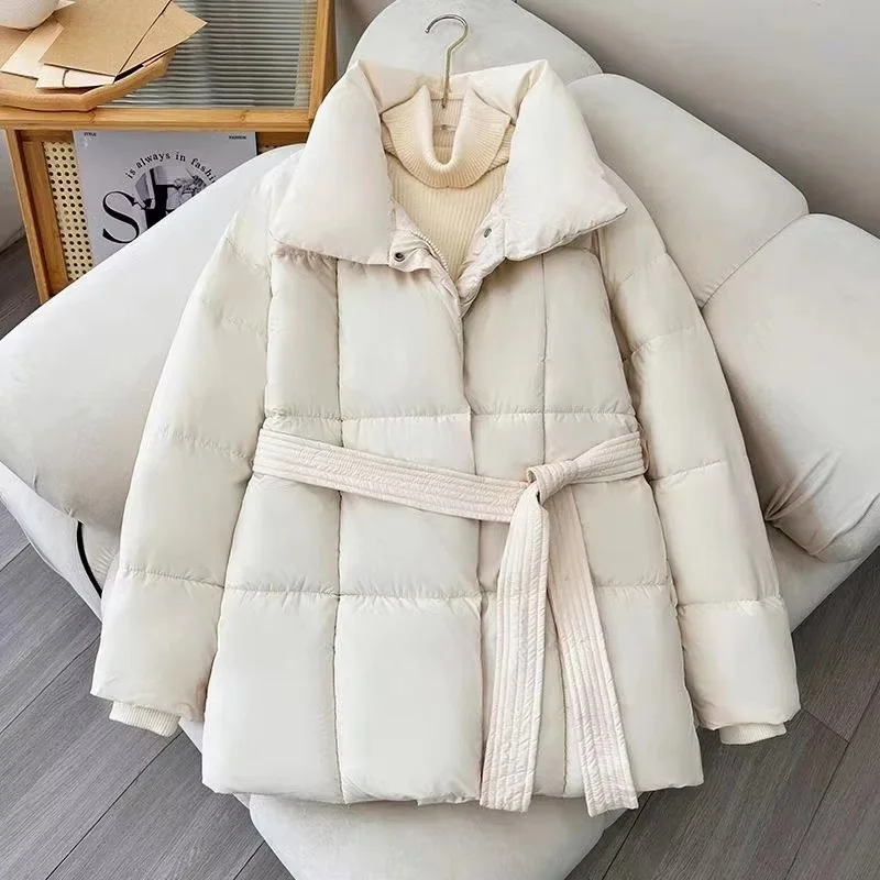 2024 Winter Warm Down Cotton Jacket Women Solid Long Sleeved Loose Keep Warm Padded Clothes Long Sleeved Zipper Quilted Jackets