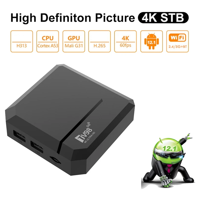 Allwinner H313 안드로이드 12.1 스마트 TV 박스 2.4G+5G WIFI+BT 4.0 4Kx2k TV98 미디어 플레이어 내구성 EU 플러그