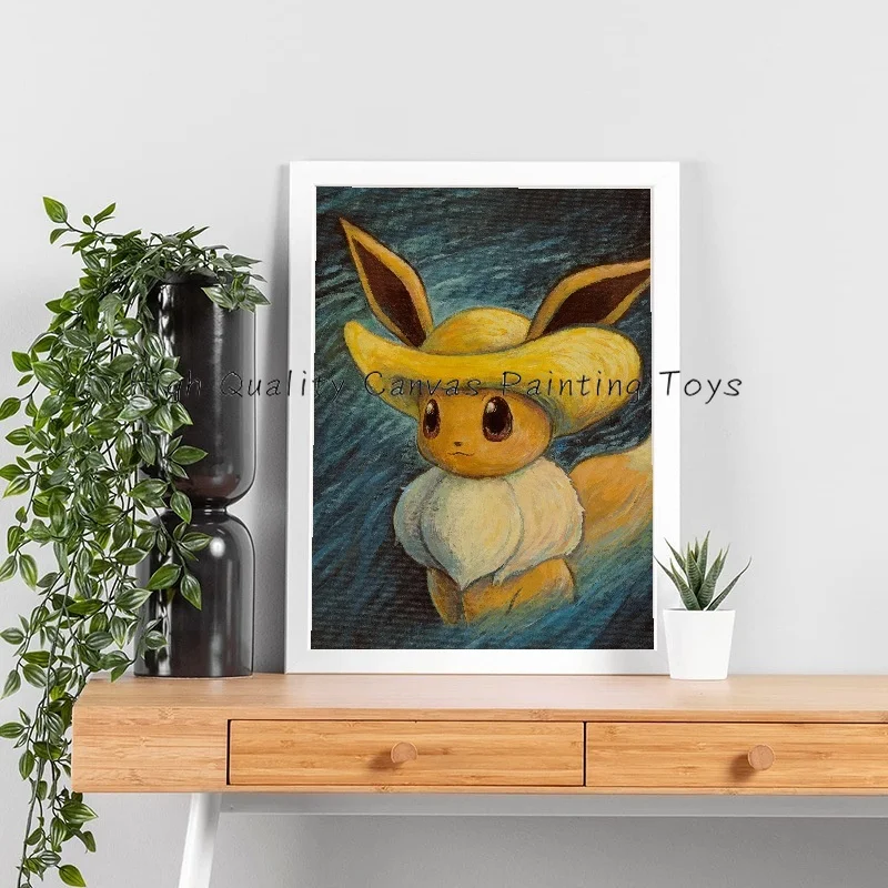 Van Gogh Museum Pokemon Anime Figures Pikachu Watercolor Painting Canvas Posters and Prints Wall Art Picture for Living Room