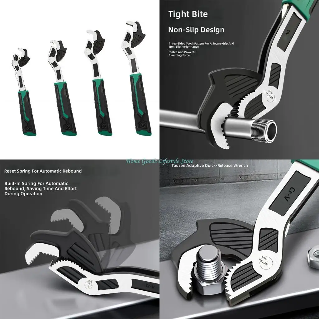 

E74E Professional Auto Locking Pipe Wrench Set Includes 6/8/10/12Inch Pipe Spanner Tool For Mechanics And DIY Projects