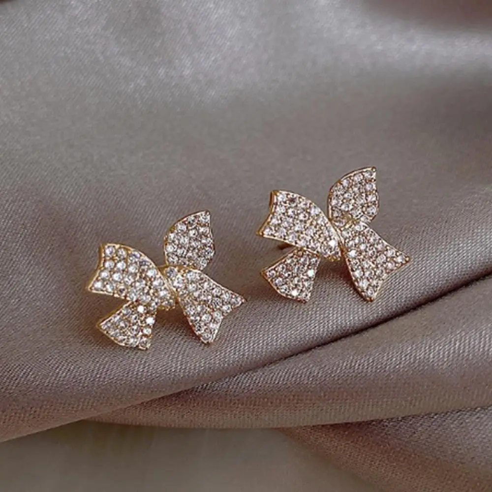 2PAIRS Pearl Zircon Earrings High Quality Grace Bow Tie Best Seller Charming Trend Vintage Style Earrings Popular Accessories