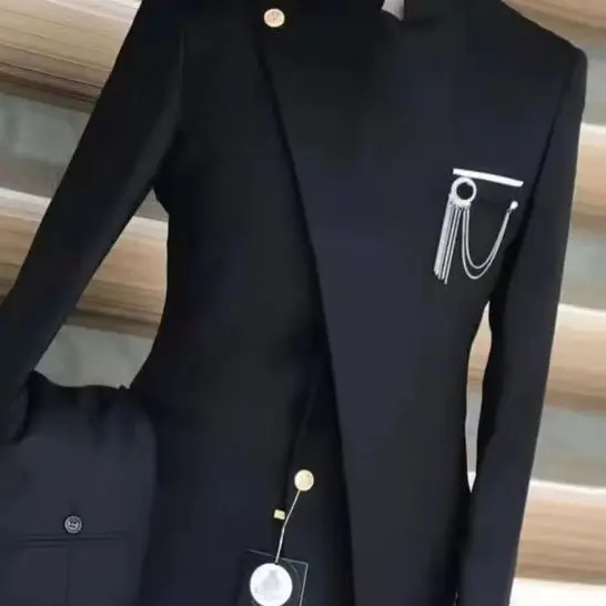 

European American Plus Size Men Standing Collar and Sloping Neck Suit Business Banquet Cocktail Party Hosting Gown Two-piece Set