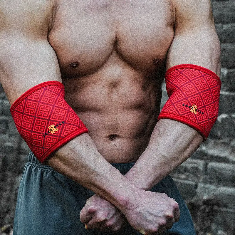 7mm Kompression Ellbogens chützer Stütze Arm Ärmel Fitness Fitness Sport Gewichtheben Tennis Hantel Lang hantel China Drachen Design