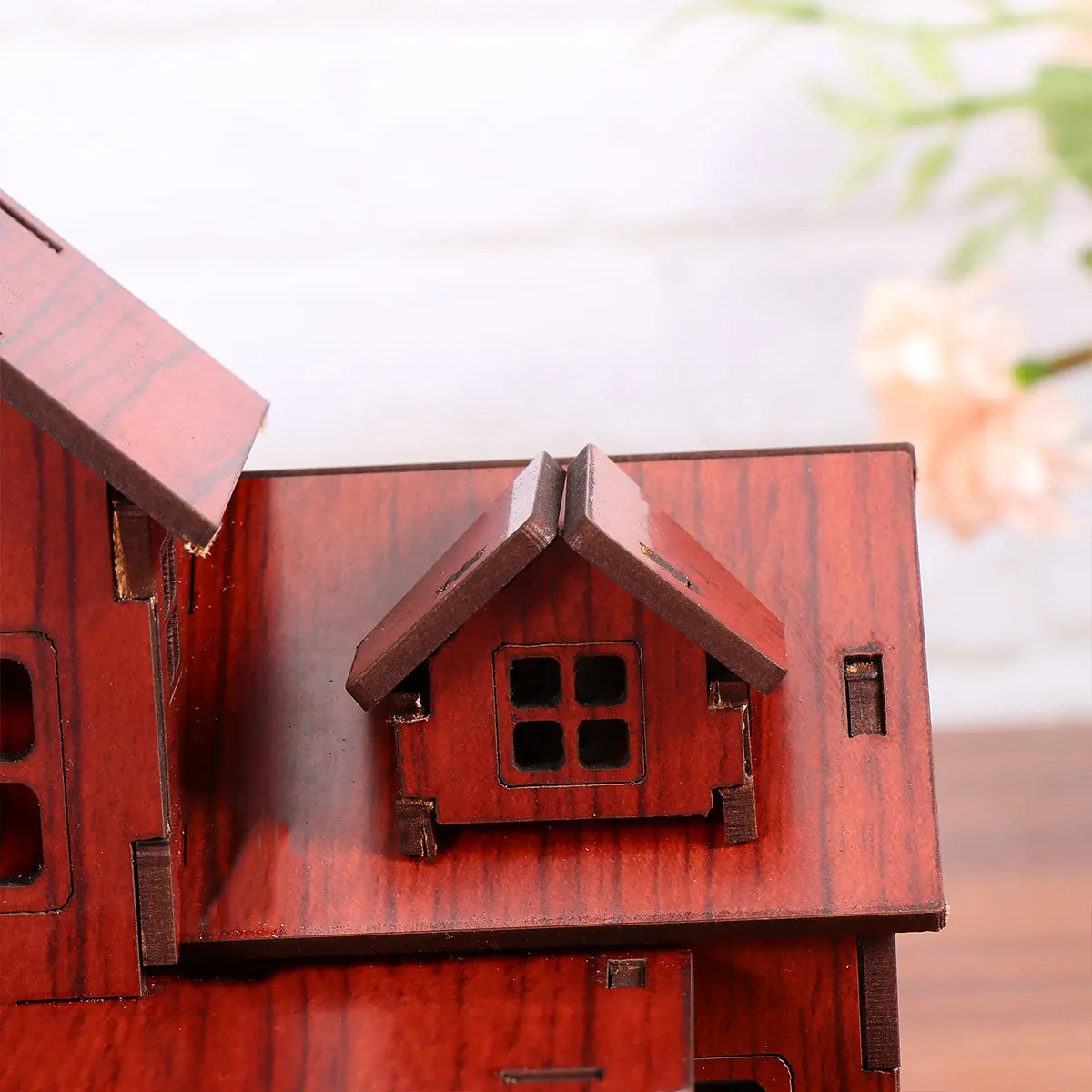

DIY Assembling House Wooden Educational Creative Craft Brown Desktop Decoration for Home Office Bedroom Fun Logical Thinking