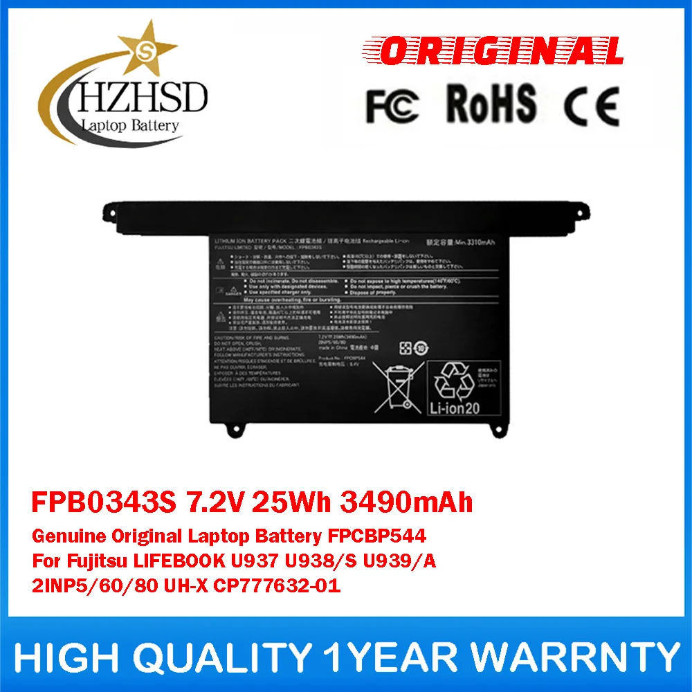 FPB0343S 7.2V 25Wh Genuine Original Laptop Battery FPCBP544 For Fujitsu LIFEBOOK U937 U938/S U939/A 2INP5/60/80 UH-X CP777632-01
