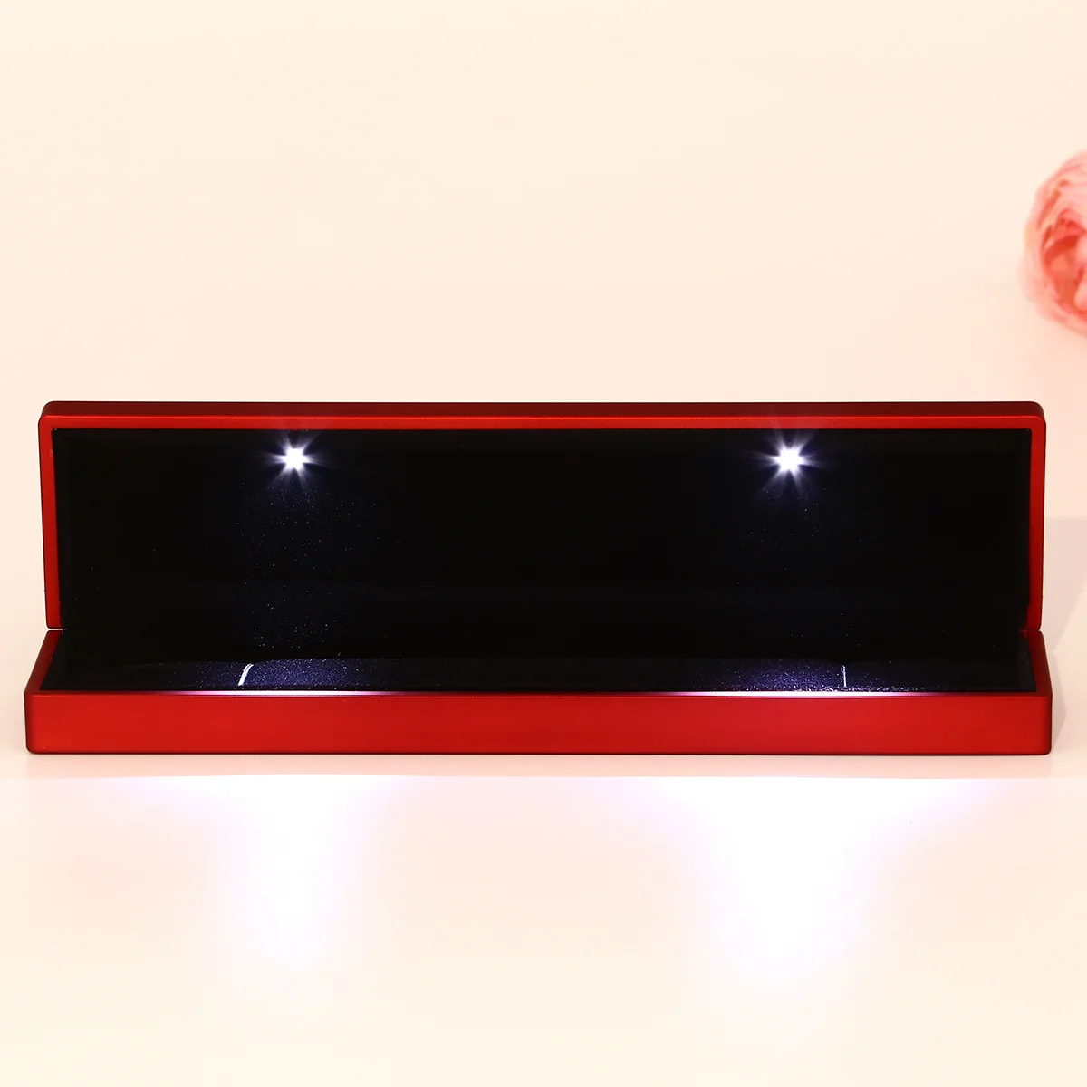 Led Jewelry Box Lighted Dustproof Waterproof Rubber Material Durable Elegant Design Gift For Necklace Ring Storage Display Red