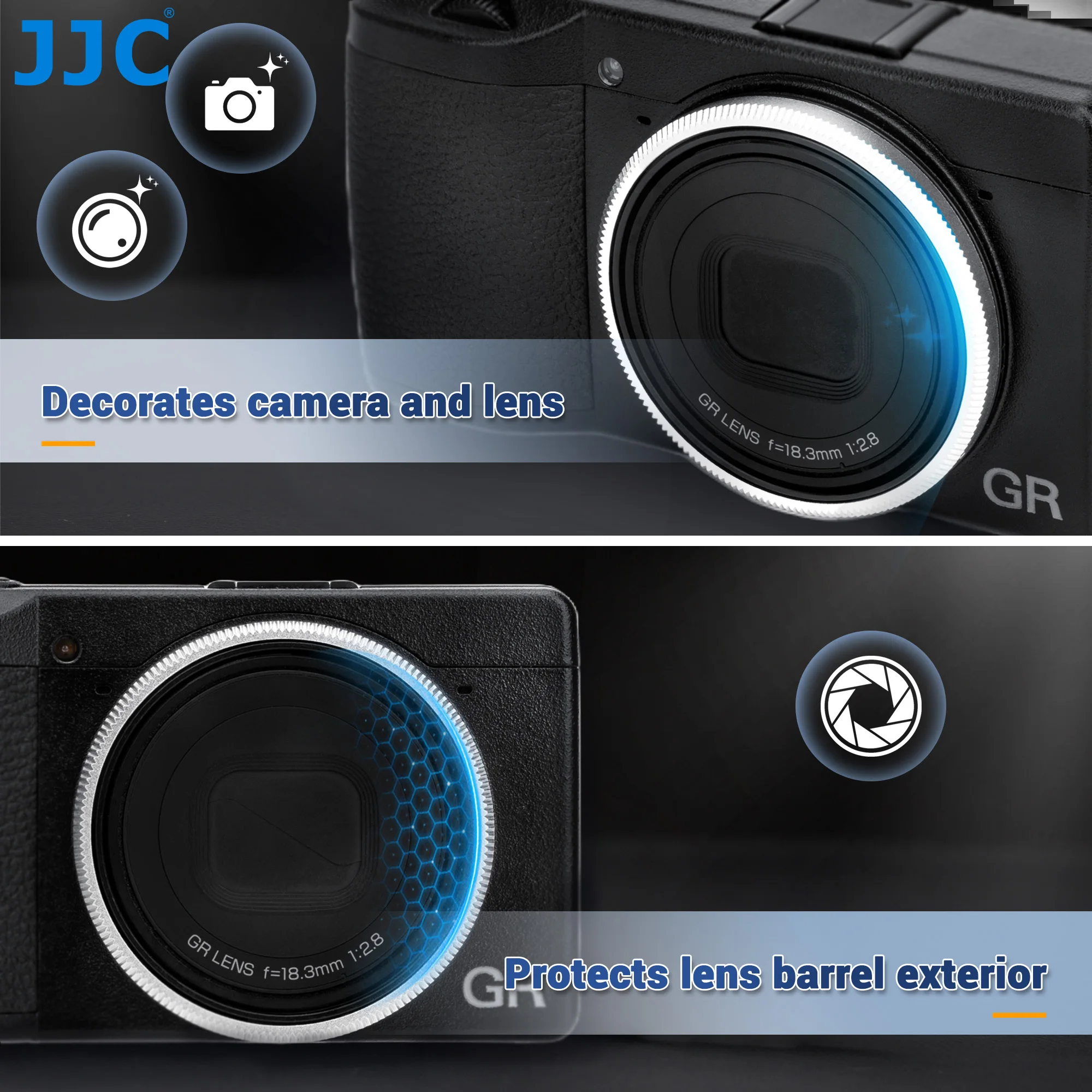 JJC Metal Decorate Ring Cap for Ricoh GR III GR III HDF GR3 GR3 HDF Camera Accessories Replaces Ricoh GN-1 Lens Ring Adapter