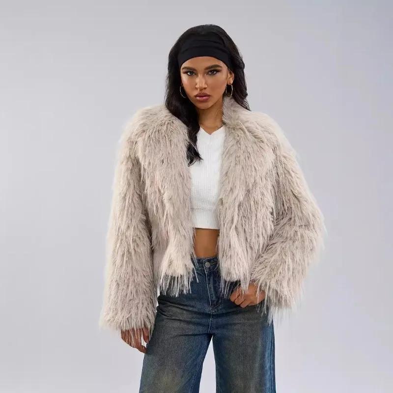 Patchwork Fox Faux Fur Jacket Short Tassel Women's Plush Coat Solid Loose Furry Cardigans Winter Warm Fluffy Jackets Streetwear