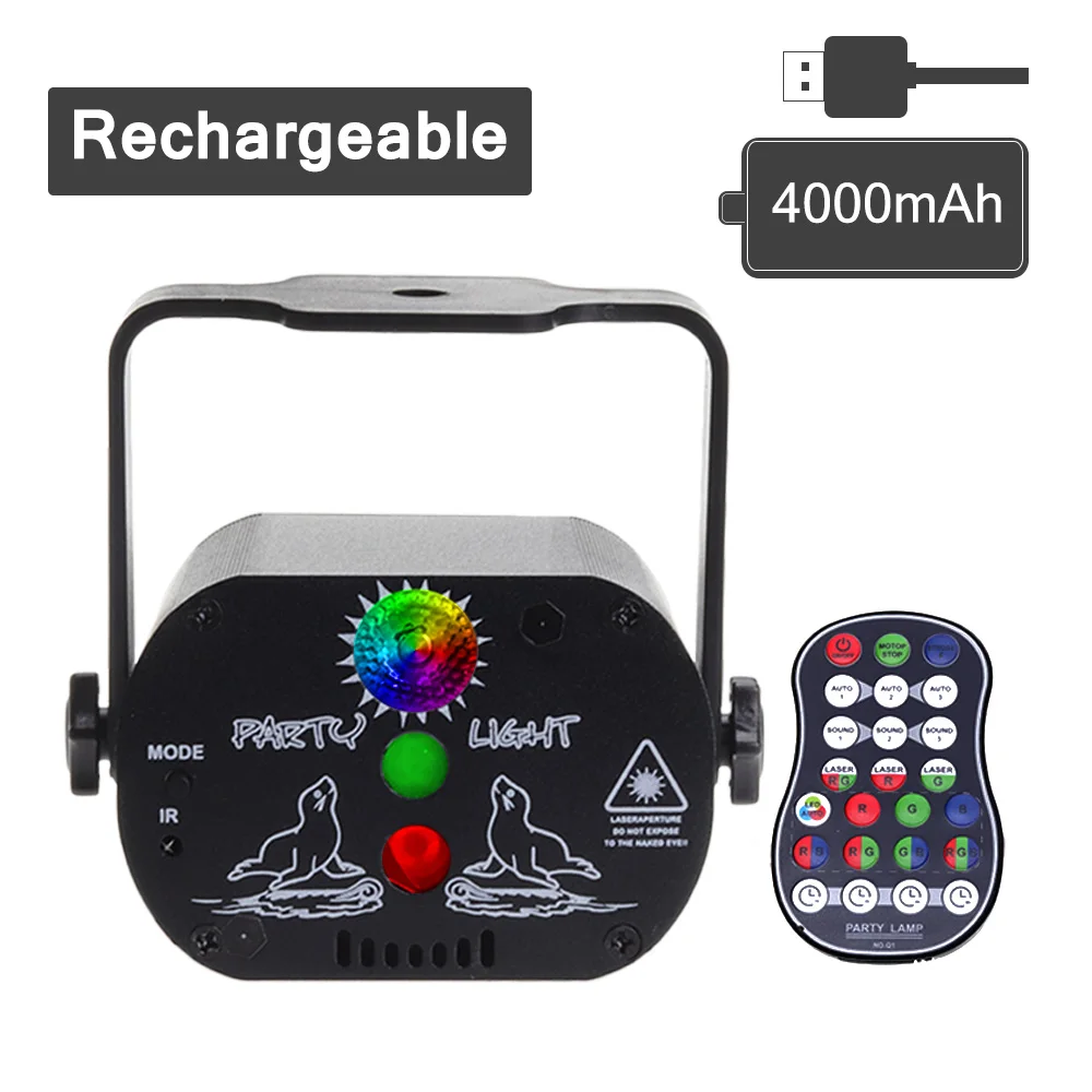 Led Laser Lights,DJ Disco Stage Party Sound Activated RGB Led Projector Time Function With Remote Control for Xmas Decorations