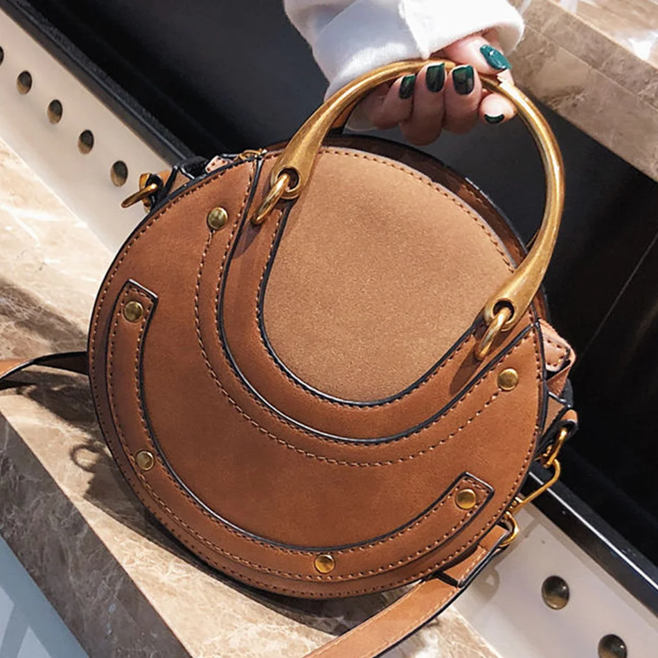 Vintage Frosted Stitching Round Handbags Shoulder Bags for Women Female Hand Crossbody Designer Satchels Ladies Tote Sac