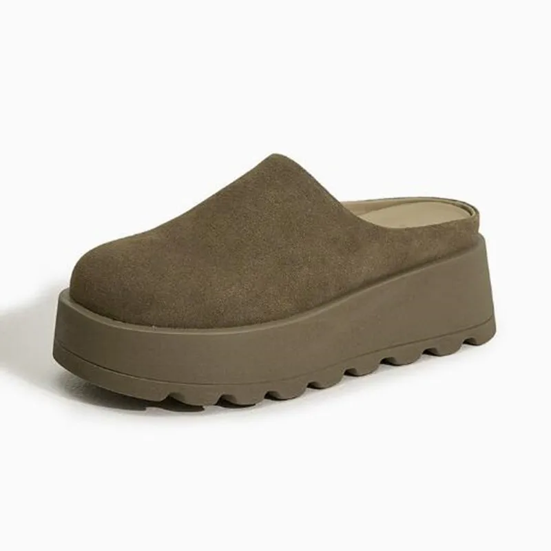 Brand 2026 Women High Platform Slippers 7CM Wedges Shoes Woman Outside Leather Casual Chunky Sneakers Summer Breathable Slippers