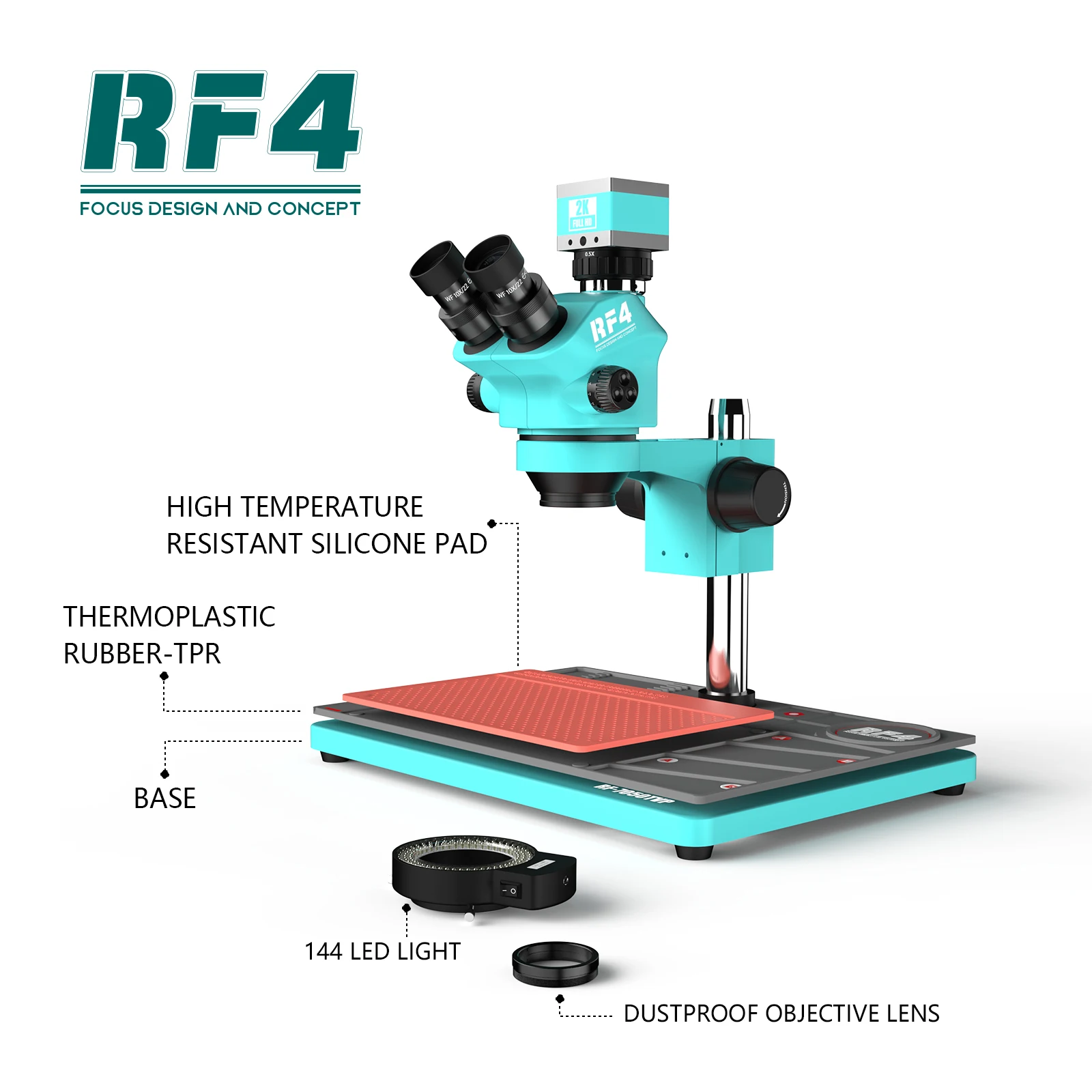 RF4 7-50X Continuous Focus Magnification Jewelry Inlay Observation HDMI 2K Camera Optical Zoom Microscope RF7050TVP-PO2-2KC2