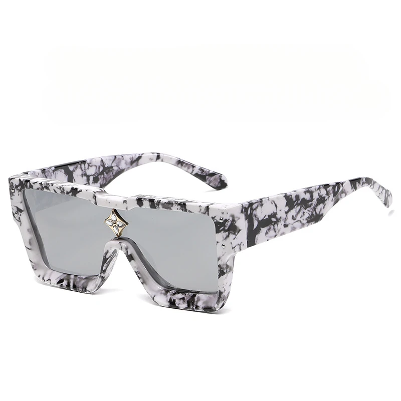 

8630 Large Frame Fashionable Sunglasses One-Piece Square Frame Sunglasses Female Personality Diamond Beige Nail Sunglasses