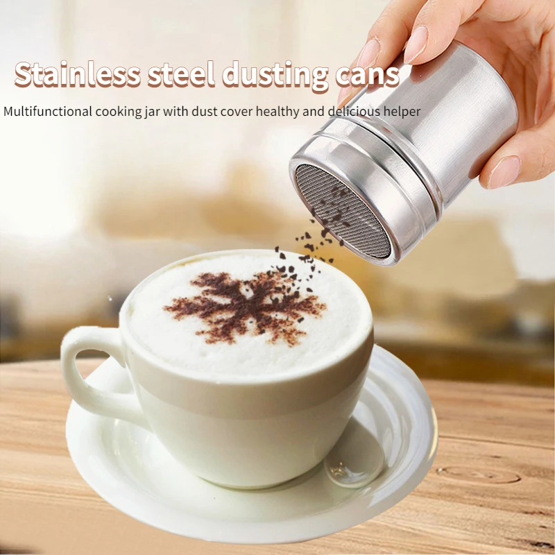 304 Stainless Steel Chocolate Shaker Cocoa Flour Coffee Sifter or 16Pcs Coffee Stencils Coffee Bean Spoon & Coffe Drawing Needle