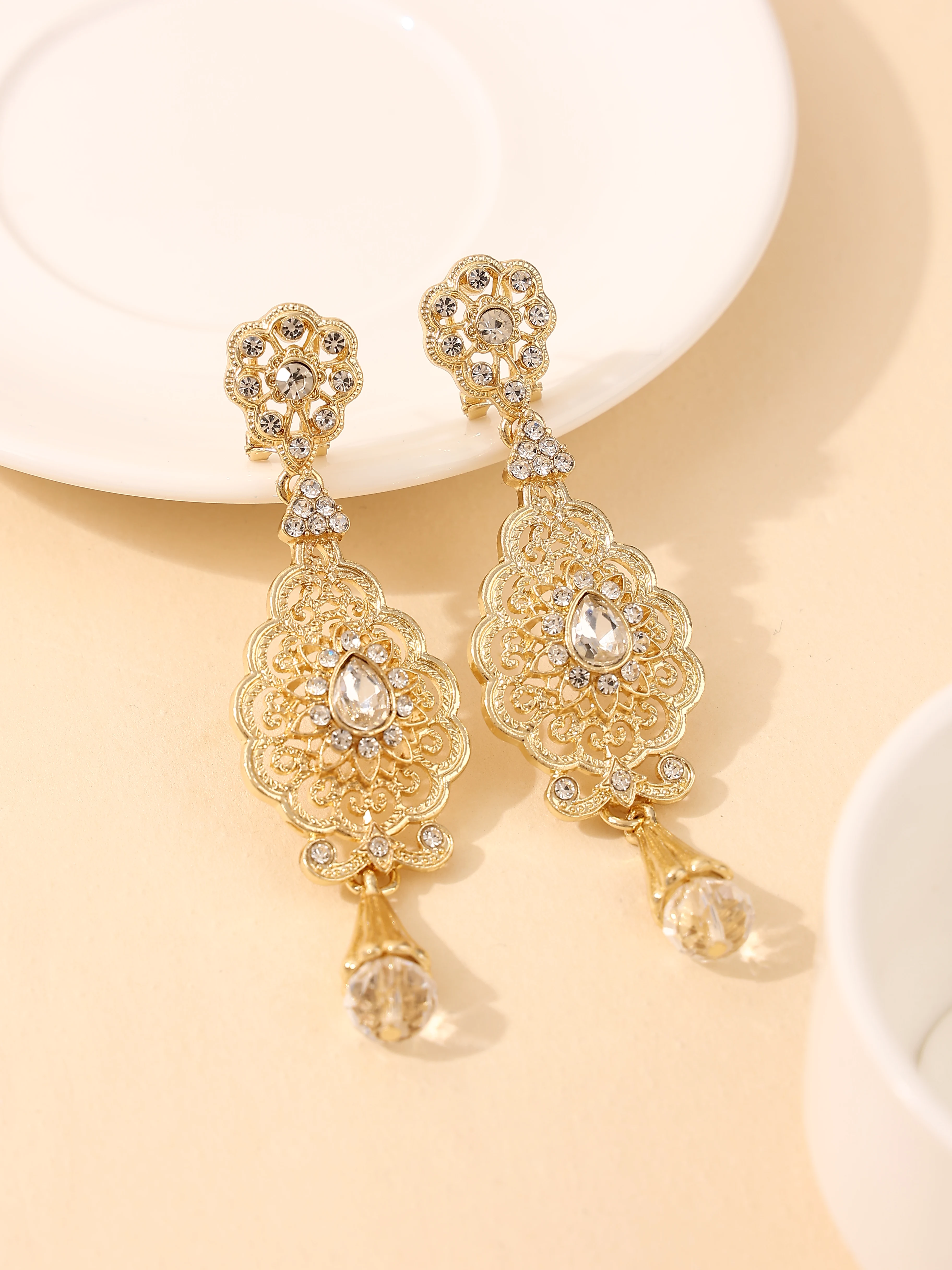 Arab Earrings Elegant In Moroccan Style For Women Gold Plated Rhinestones Of Many Colors Wedding Jewelry Drop Valentines Gift