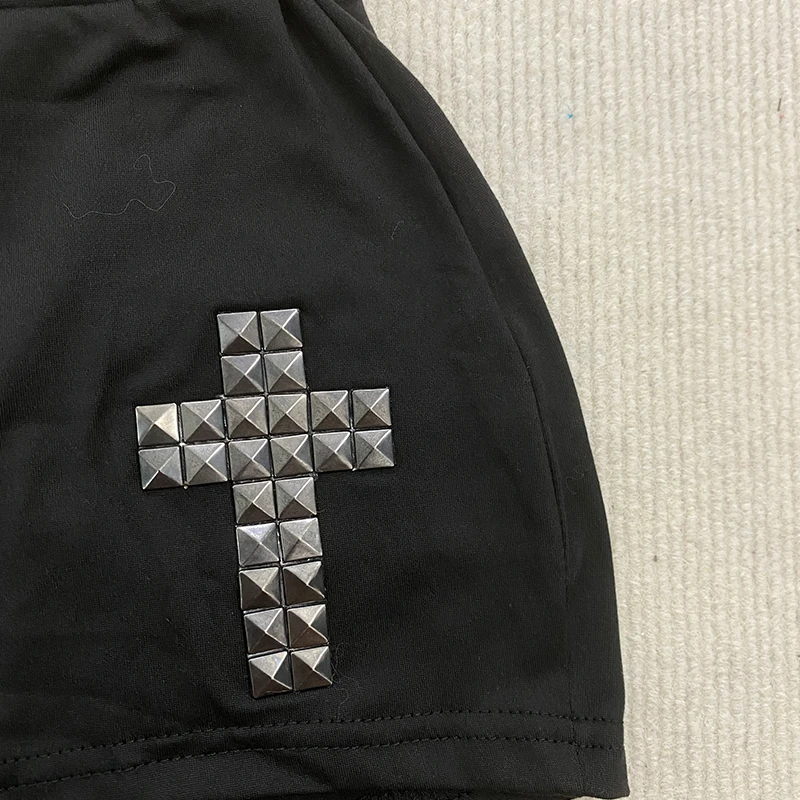 Street American Cross Strass-Hotpants mit elastischem Bund, lockere Freizeitshorts, neue Mode, schlanke, trendige Hosen, Damenbekleidung – Detail 6