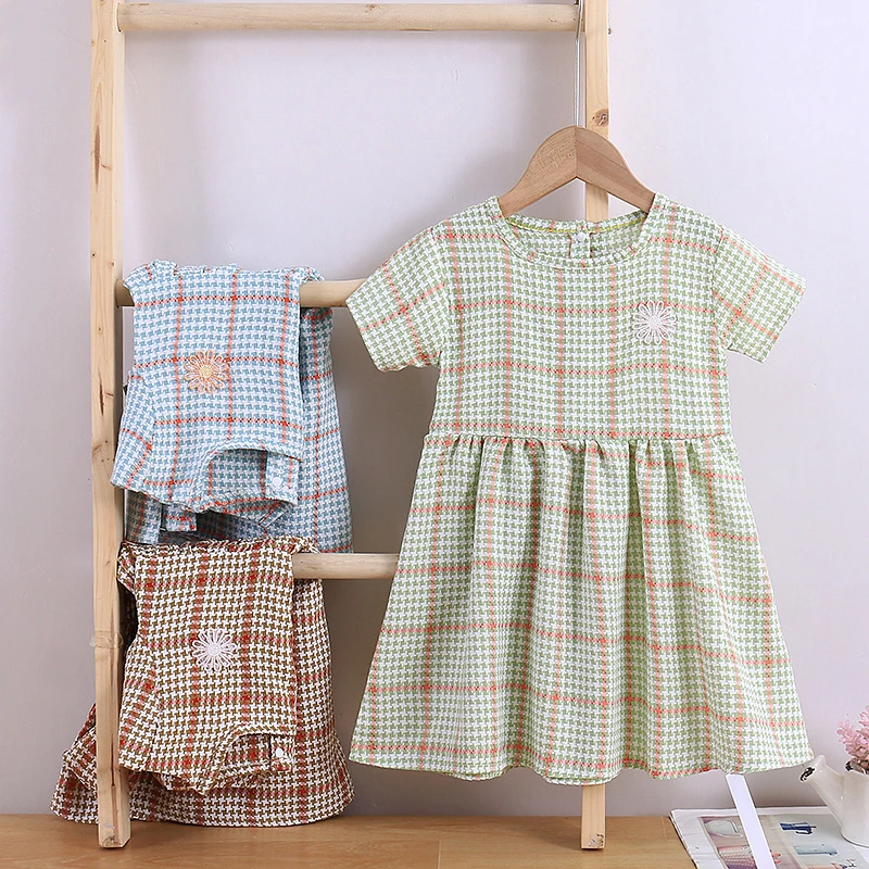 Girls' Dress Girls' Summer Dress Casual Dress New Style Girls Aged 1-12 Plaid Summer Casual Dress Girls Home Nightdress