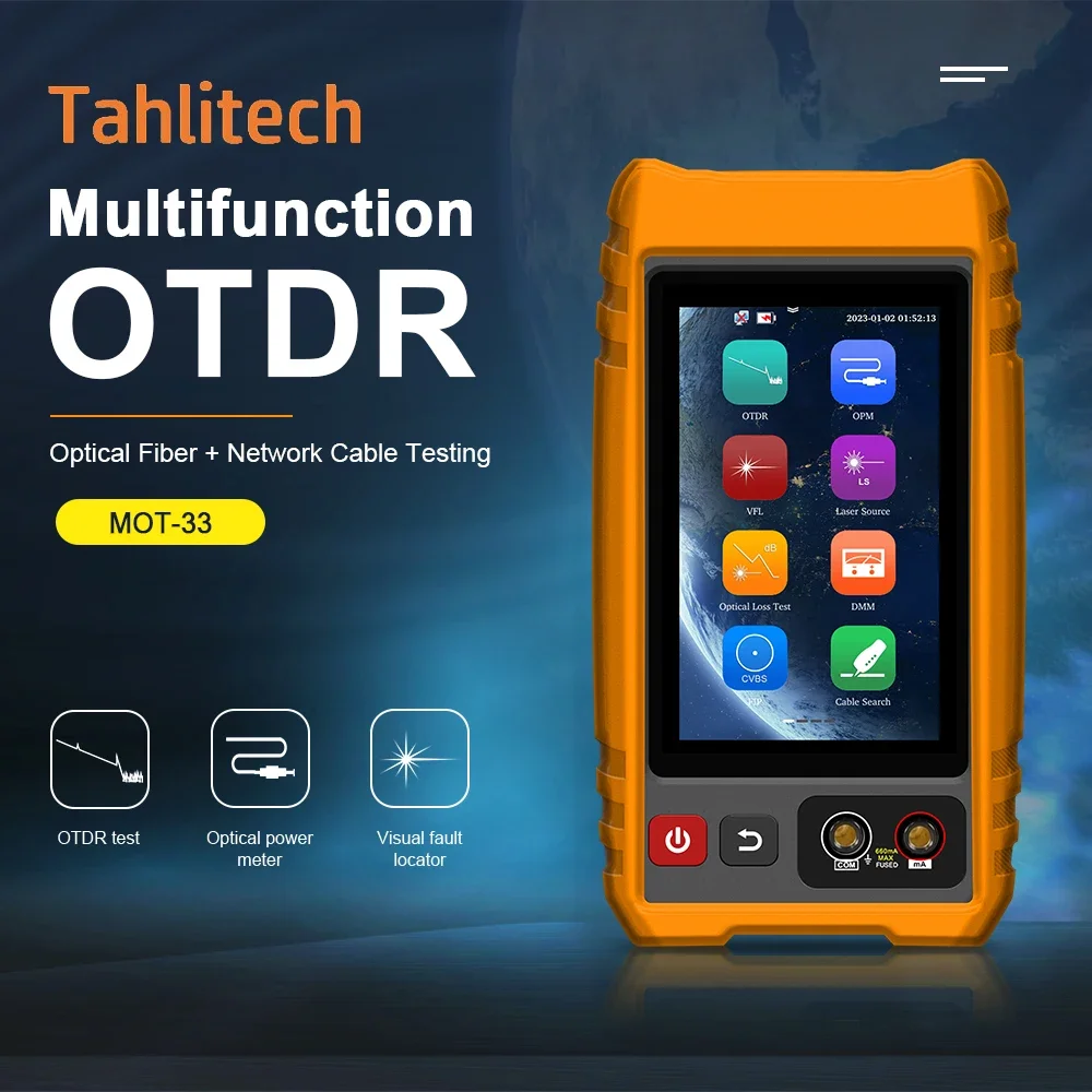 Tahlitech 4inch MOT-33 OTDR Tester Touch Screen Fiber Optic and Network Cable Testing Tool