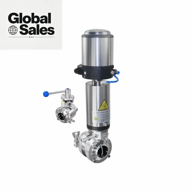 DONJOY SS316L 304 Sanitary Butterfly Regulating Valve Double Mixing Proof Pneumatic Controller