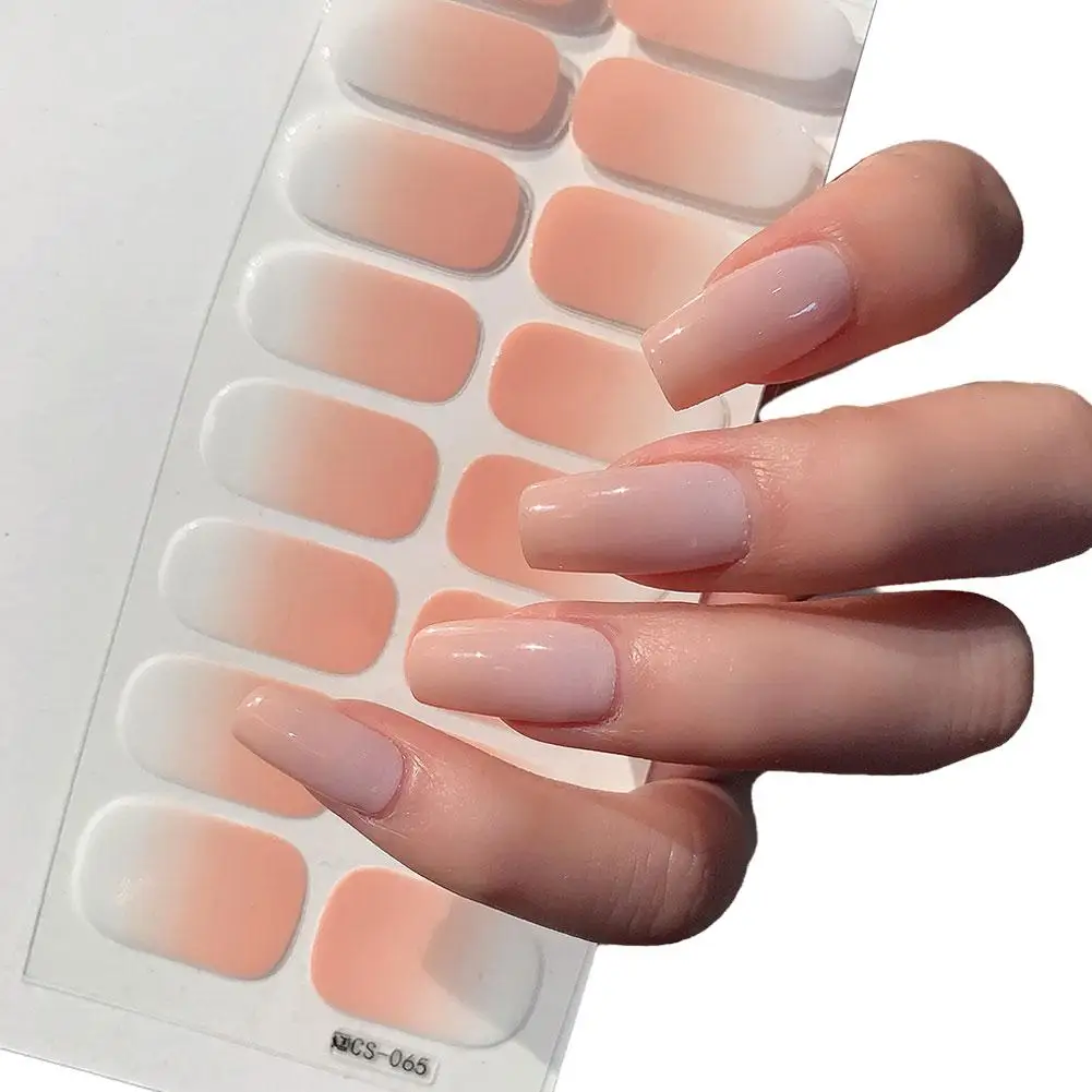 1PC Semi-cured Gel Nail Stickers Solid Color Nail Semi-baked Tips Full UV Nail Need Decals Paste Lamp