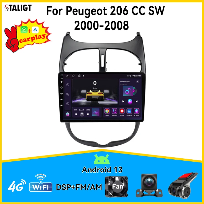 Car Radio For Peugeot 206 206CC 206SW 2000-2008 Multimedia Automotive Carplay Android Auto Wireless Car Video Car Srereo Android