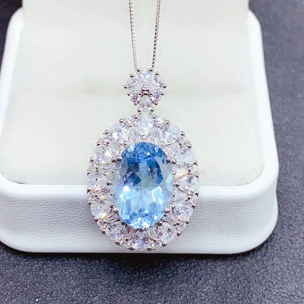 Sparkling 925 Silver Topaz Pendant 14x10mm 5ct Natural Topaz Pendant with Certificate Fine Jewelry Birthday Gift for Women