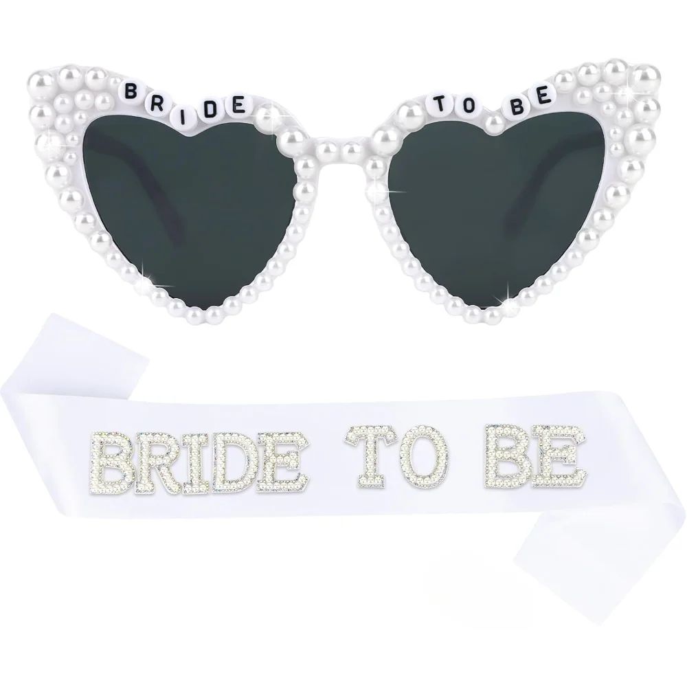 Braut-Sonnenbrille mit Herz-Motiv und Braut-Schärpe-Set, Liebliche Geschenke für die zukünftige Braut, Gastgeschenke für Junggesellinnenabschied und Brautparty-Dekoration – Detail 4