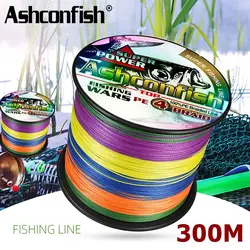 Ashconfish 4 Strands 300M PE Braided Fishing Line 2-100LB Multifilament Japan Fishing Line Smooth Carp Fishing PE Braided Lines