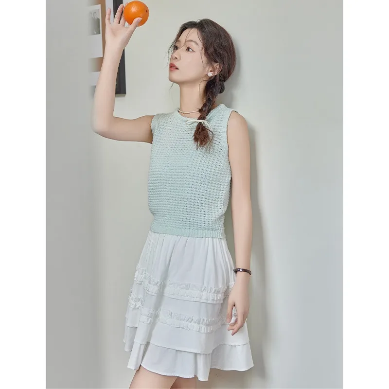 Korean Girly Skirt Women Summer New Double-layer Lace Design Solid Y2k Skirt Casual Loose Versatile Mini Skirt Female