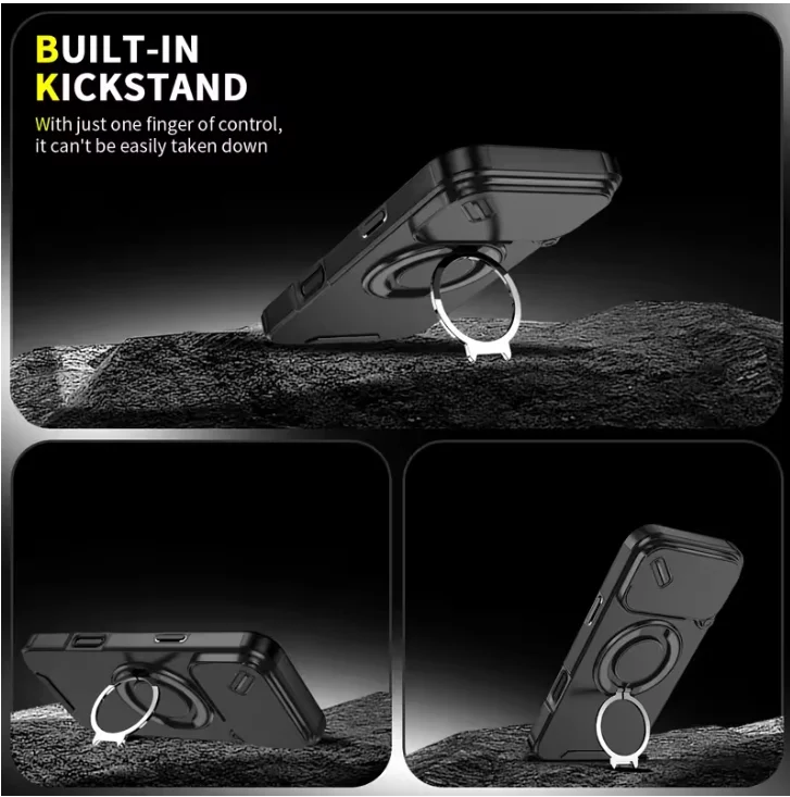 Armor Shockproof Magnetic Ring Stand Holder Phone Case For iphone 17 16 15 14 13 12Pro Max orange Camera flip Protection Cover view 2